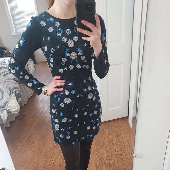 Club Monaco Kasienna Navy Blue Floral Embroidered Long Sleeve Dress - Picture 1 of 9